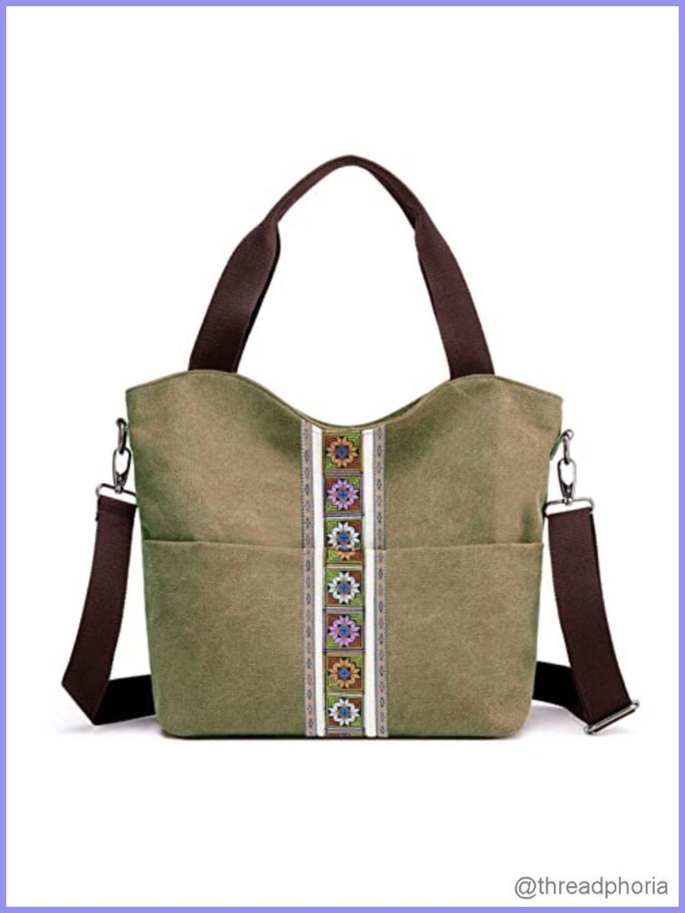 Large Canvas Tote Bag Embroidery Bohemian Hobo Crossbody Purse Handbag Multi